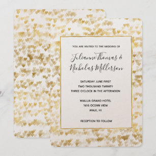 Gold White Hearts Wedding Invites