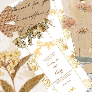 Gold white Henna Elephants Indian Wedding invite