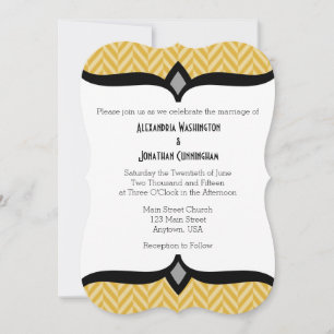 Gold White Herringbone Wedding Invitation