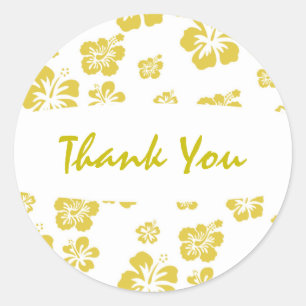 Gold & White Hibiscus Flower Floral Party Sticker