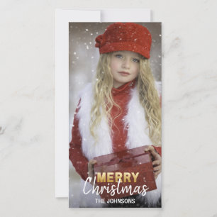Gold White Holidays MERRY Christmas Family PHOTO Holiday Card