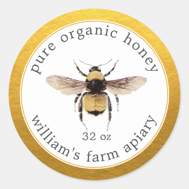 Gold White Honey Jar Label (Front)