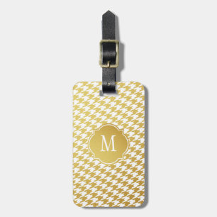 Gold & White Houndstooth Monogram Luggage Tag