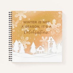 Gold White House Snowflakes Winter Quote  Notebook