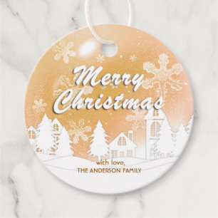 Gold White House Snowflakes Xmas Happy New Year Favour Tags