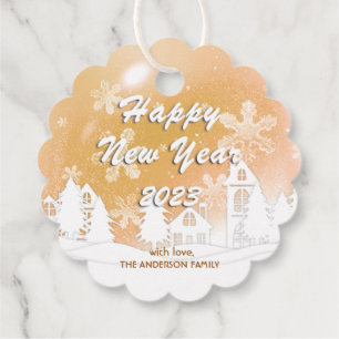 Gold White House Snowflakes Xmas Happy New Year  Favour Tags
