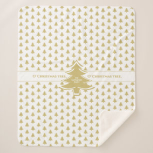 Gold & White Iconic Christmas Tree Pattern Sherpa Blanket