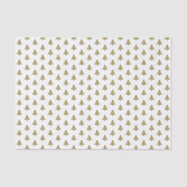 Gold/White Iconic Christmas Tree Pattern Tissue Paper (Front)