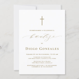 Gold White Invitacion De Bautizo Boy Baptism  Invitation
