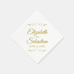 Gold & White Lacy Filigree Simple Elegant Wedding Napkin