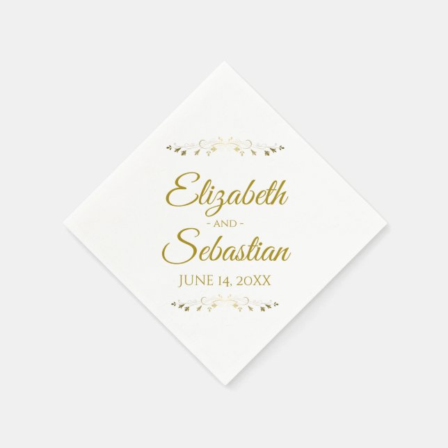 Gold & White Lacy Filigree Simple Elegant Wedding Napkin (Corner)