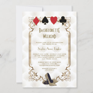 Gold White Las Vegas Casino Bachelorette Weekend Invitation
