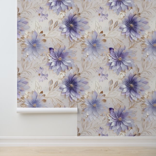 Gold White Lavender Purple Flowers Wallpaper (Application)