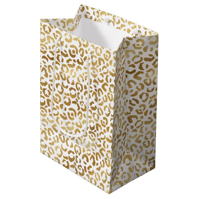 Gold White Leopard Print           Medium Gift Bag (Front Angled)