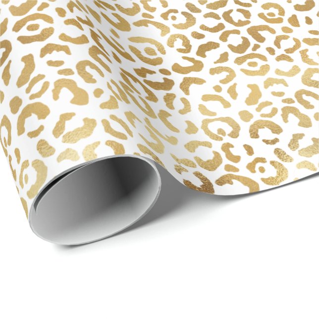Gold White Leopard Print        Wrapping Paper (Roll Corner)