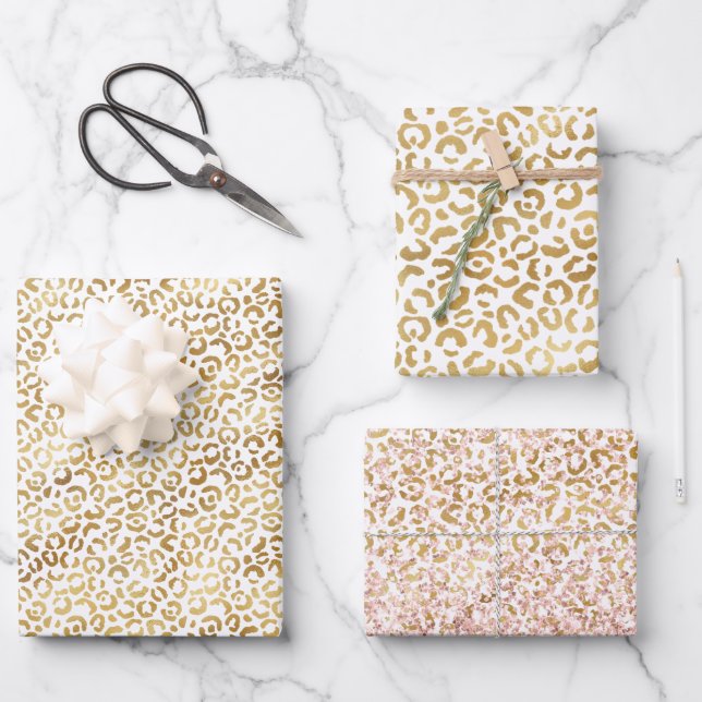 Gold White Leopard Print         Wrapping Paper Sheet (Front)