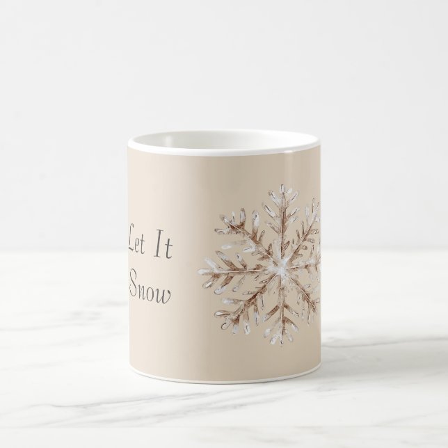 Gold White Let It Snow Snowflake Coffee Mug (Center)