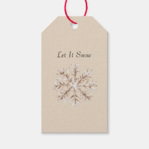 Gold White Let It Snow Snowflake Gift Tags