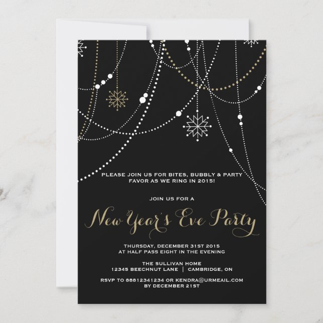 GOLD WHITE LIGHTS NEW YEAR'S EVE PARTY INVITATION (Front)