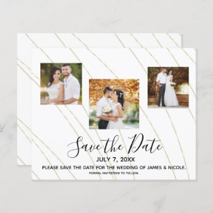 Gold & White Lines Photo Wedding Save the Date