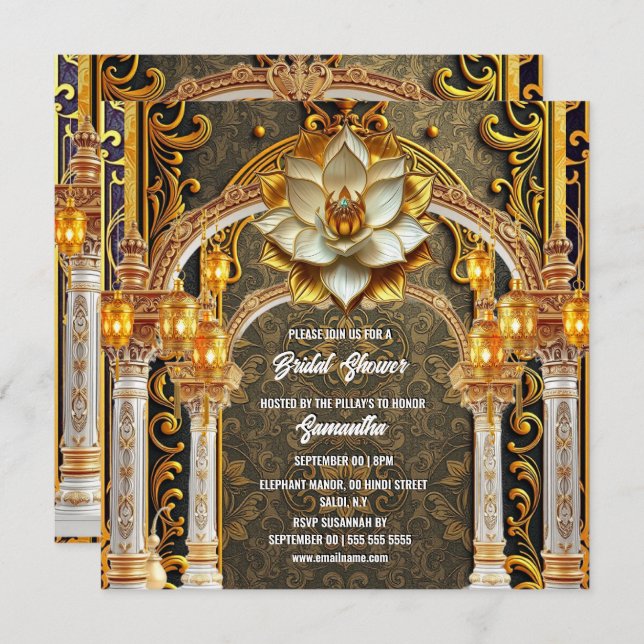 Gold white lotus flower royal palace indian arch holiday card (Front/Back)