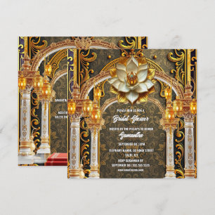 Gold white lotus flower royal palace indian arch holiday card