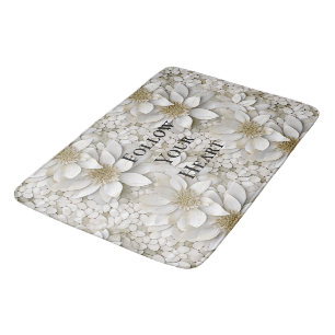 Gold White Lotus Flowers Bath Mat