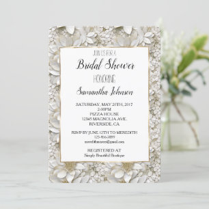 Gold White Lotus Flowers Bridal Shower Invitation