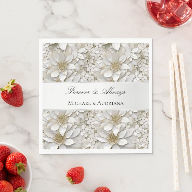 Gold White Lotus Flowers Bridal Shower  Napkin (Insitu)