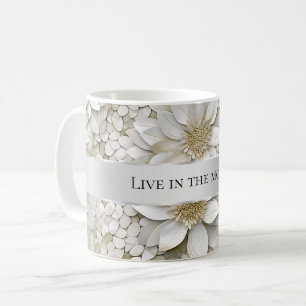 Gold White Lotus Flowers Coffee Mug