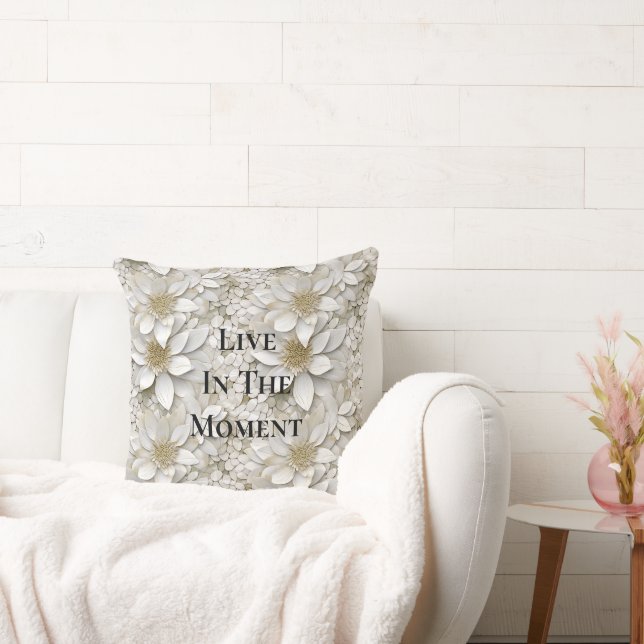 Gold White Lotus Flowers Cushion (Couch)
