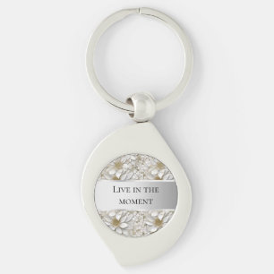 Gold White Lotus Flowers  Key Ring