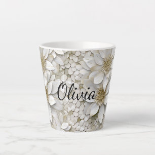 Gold White Lotus Flowers Personalized Latte Mug