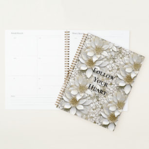 Gold White Lotus Flowers Planner