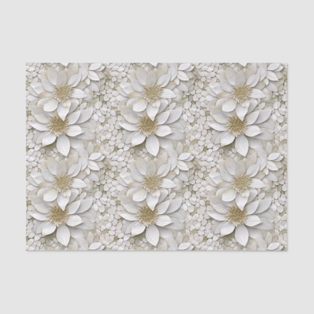 Gold White Lotus Flowers Wedding Tissue Paper (Front)