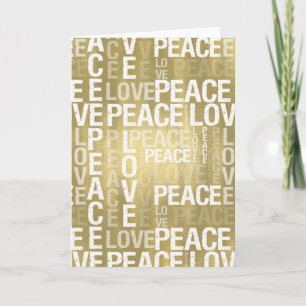 Gold White Love Peace Inspirational Typography Card
