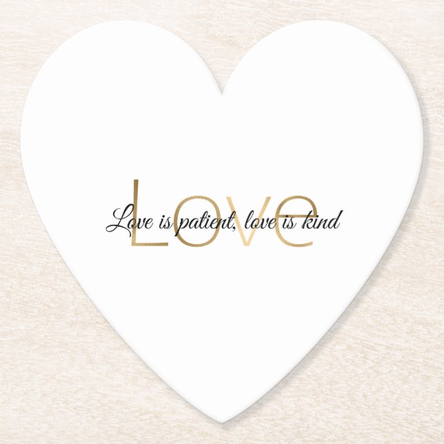 Gold White Love Wedding  Paper Coaster (Front)