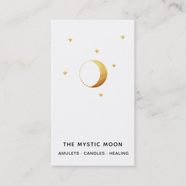 *~* Gold White -  Lunar Stars Mystic Moon Luna  Business Card (Front)