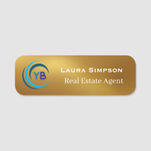 Gold White Magnetic Back Company Logo Staff Name Tag