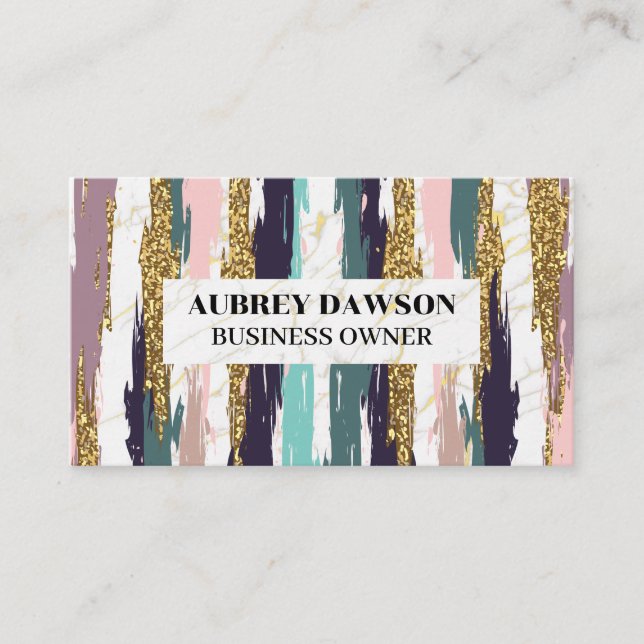Gold White Marble | Artistic Brush Stroke Business Card (Front)