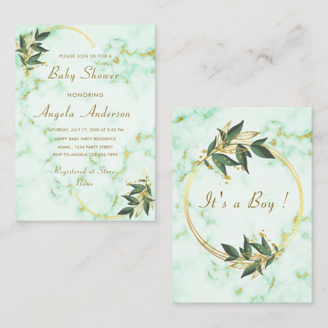 Gold White Marble Baby Shower Invitation Template (Front/Back)