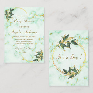 Gold White Marble Baby Shower Invitation Template