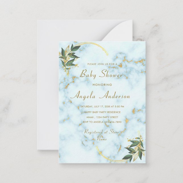 Gold White Marble Baby Shower Invitation Template (Front)