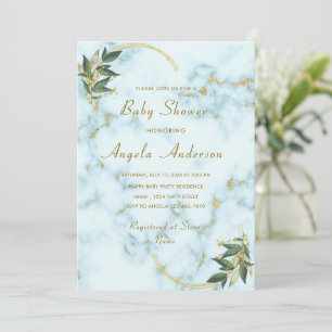 Gold White Marble Baby Shower Invitation Template