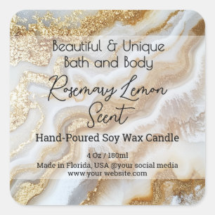 Gold White Marble Bottle Candle Jar Product Label