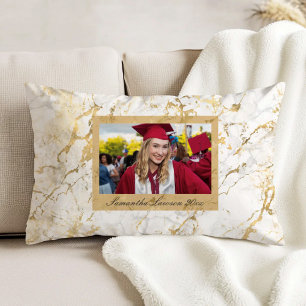 Gold White Marble Custom Graduation Photo Decorative Cushion