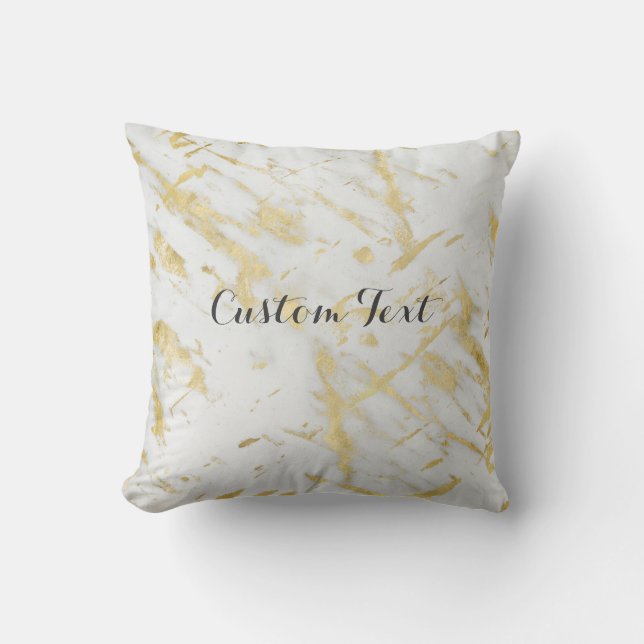 Gold & White Marble Glam Elegant Designer Style Cushion (Front)