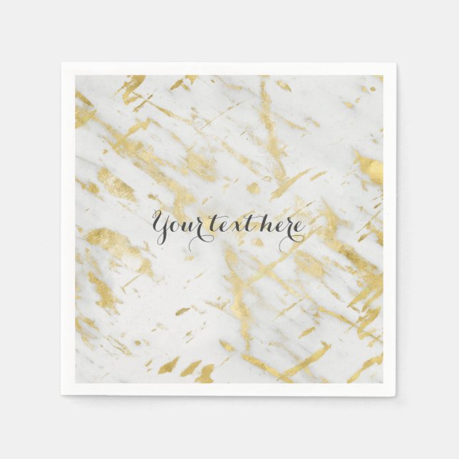 Gold & White Marble Glam Elegant Designer Style Napkin (Front)