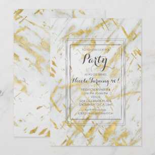 Gold & White Marble Glam Modern Party Invitations