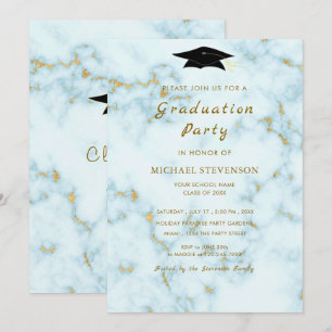 Gold White Marble Graduation Invitation Template